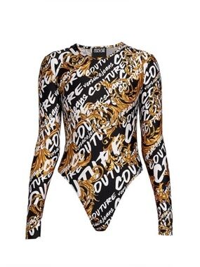 NWT Versace Jeans Couture Logo Brush Bodysuit Black SIZE 36